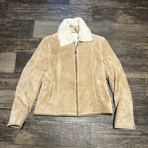VTG 90’s Suede Leather sherpa jacket coat Brown White Women’s Medium M